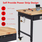Banco de trabajo de altura regulable 48 x 24, banco de trabajo de servicio pesado con cubierta de madera de caucho, cajón de almacenamiento y tablero perforado, capacidad de carga de 2000 libras, almacenamiento de herramientas