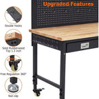 Banco de trabajo de altura regulable 48 x 24, banco de trabajo de servicio pesado con cubierta de madera de caucho, cajón de almacenamiento y tablero perforado, capacidad de carga de 2000 libras, almacenamiento de herramientas