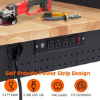 Banco de trabajo de altura regulable 48 x 24, banco de trabajo de servicio pesado con cubierta de madera de caucho, cajón de almacenamiento y tablero perforado, capacidad de carga de 2000 libras, almacenamiento de herramientas