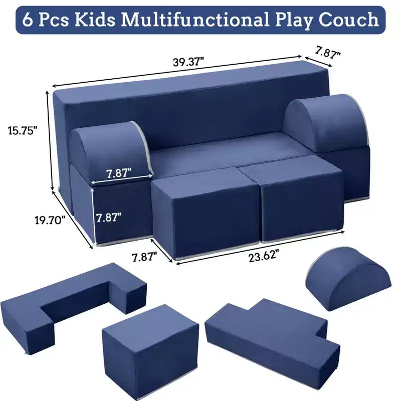 GustoWave Sofá modular para niños de 6 piezas, juego de sofá de juego de espuma con cojines desmontables, sofá suave convertible para niños pequeños y niños.