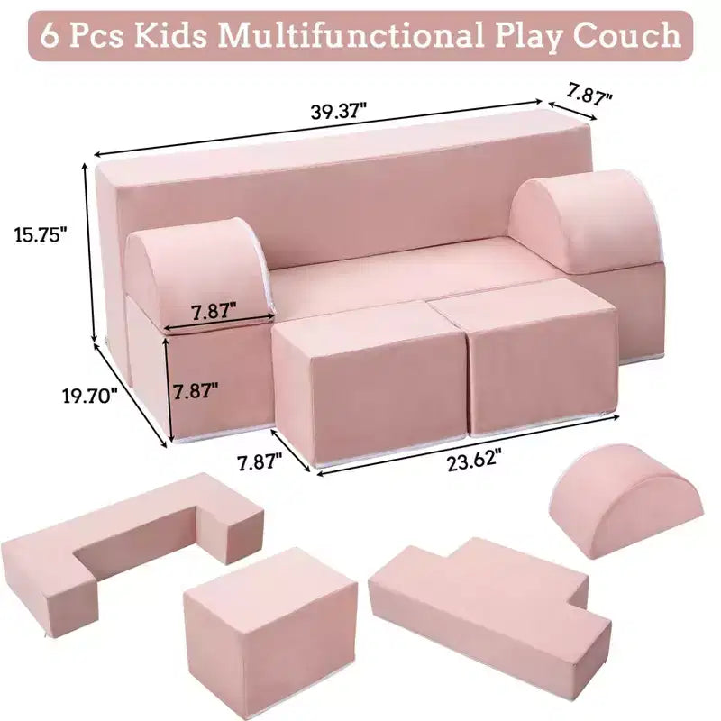 GustoWave Sofá modular para niños de 6 piezas, juego de sofá de juego de espuma con cojines desmontables, sofá suave convertible para niños pequeños y niños.