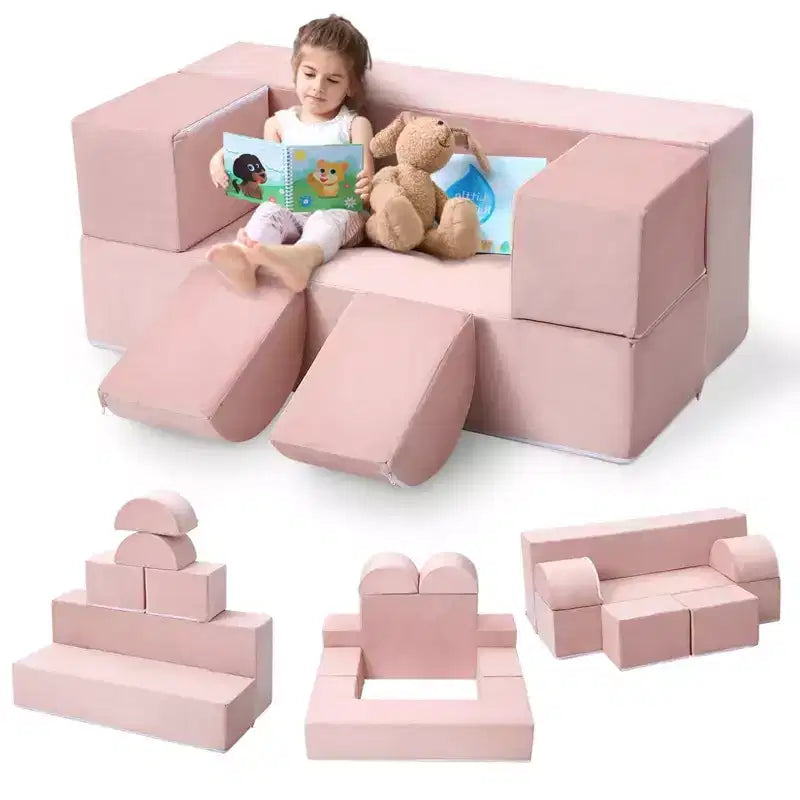 GustoWave Sofá modular para niños de 6 piezas, juego de sofá de juego de espuma con cojines desmontables, sofá suave convertible para niños pequeños y niños.