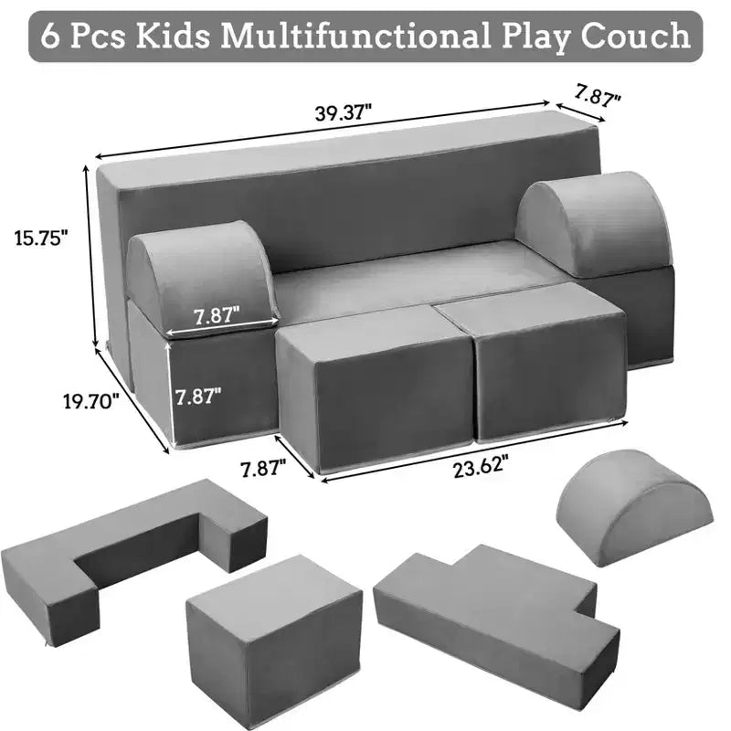 GustoWave Sofá modular para niños de 6 piezas, juego de sofá de juego de espuma con cojines desmontables, sofá suave convertible para niños pequeños y niños.