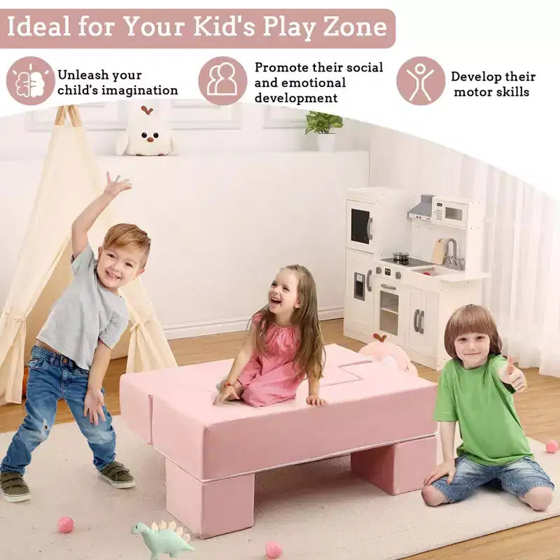 GustoWave Sofá modular para niños de 6 piezas, juego de sofá de juego de espuma con cojines desmontables, sofá suave convertible para niños pequeños y niños.
