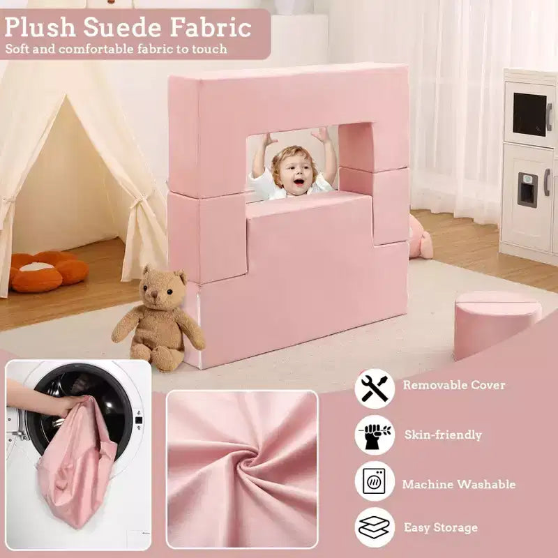 GustoWave Sofá modular para niños de 6 piezas, juego de sofá de juego de espuma con cojines desmontables, sofá suave convertible para niños pequeños y niños.