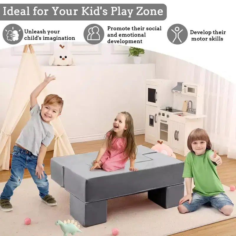 GustoWave Sofá modular para niños de 6 piezas, juego de sofá de juego de espuma con cojines desmontables, sofá suave convertible para niños pequeños y niños.