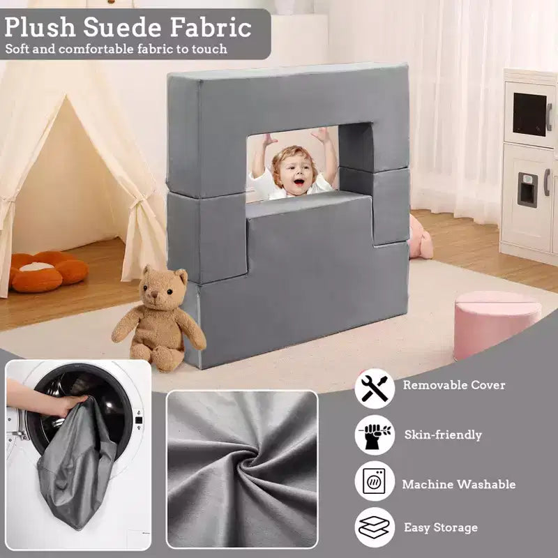 GustoWave Sofá modular para niños de 6 piezas, juego de sofá de juego de espuma con cojines desmontables, sofá suave convertible para niños pequeños y niños.