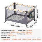 VEVOR Cuna de viaje, parque de bebé, plegado rápido, para bebés y niños pequeños, corral portátil con ruedas, malla transpirable y bolsa de viaje, gris