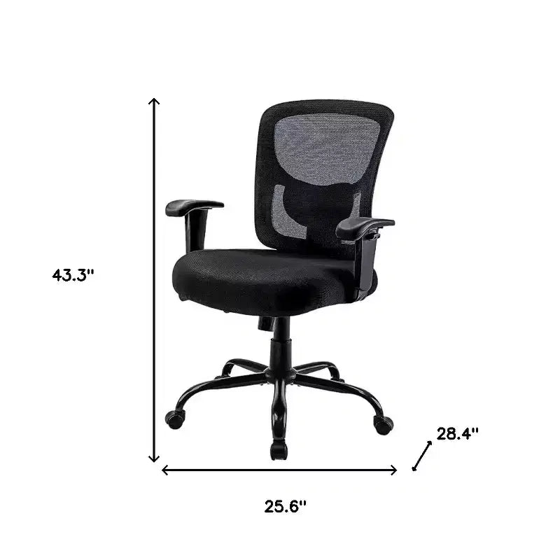 Silla ejecutiva de oficina con ruedas, giratoria, ajustable, de malla de tela negra y acero, de HomeRoots