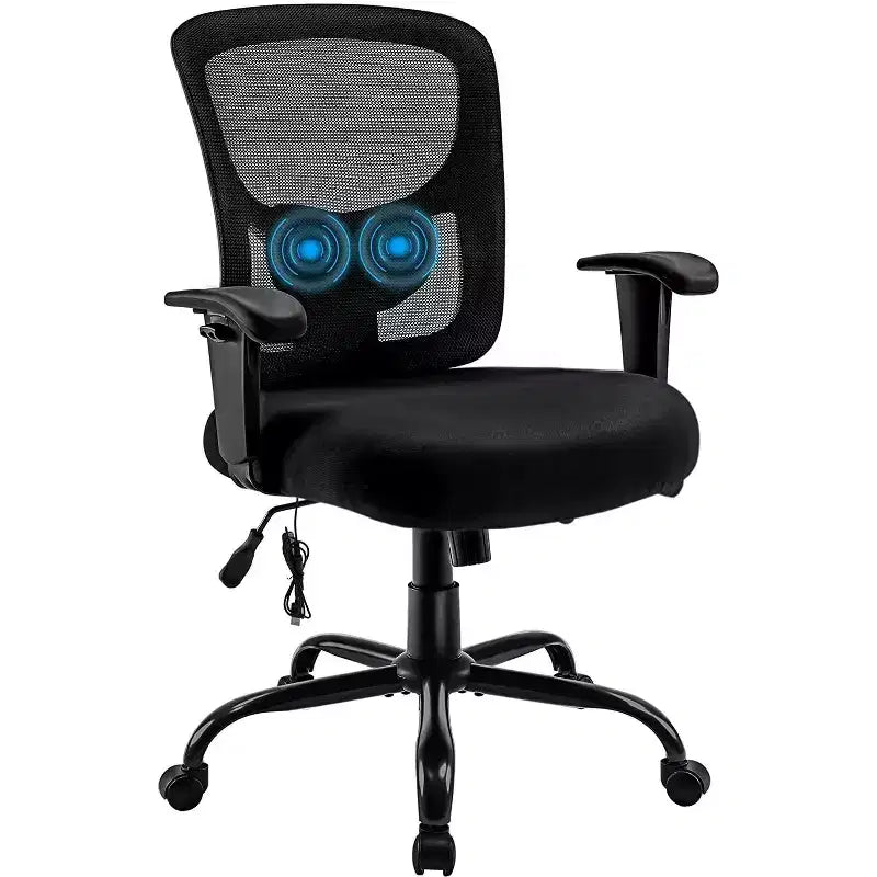 Silla ejecutiva de oficina con ruedas, giratoria, ajustable, de malla de tela negra y acero, de HomeRoots