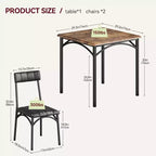 Juego de comedor cuadrado rústico moderno, mesa de 74.17 cm L x 76.45 cm A x 75.95 cm H, sillas de 85.60 cm x 46.74 cm x 43.18 cm, 2 personas, metal y MDF, fácil montaje, ahorro de espacio