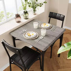 Juego de comedor cuadrado rústico moderno, mesa de 74.17 cm L x 76.45 cm A x 75.95 cm H, sillas de 85.60 cm x 46.74 cm x 43.18 cm, 2 personas, metal y MDF, fácil montaje, ahorro de espacio