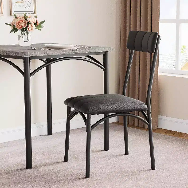 Juego de comedor cuadrado rústico moderno, mesa de 74.17 cm L x 76.45 cm A x 75.95 cm H, sillas de 85.60 cm x 46.74 cm x 43.18 cm, 2 personas, metal y MDF, fácil montaje, ahorro de espacio
