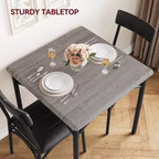 Juego de comedor cuadrado rústico moderno, mesa de 74.17 cm L x 76.45 cm A x 75.95 cm H, sillas de 85.60 cm x 46.74 cm x 43.18 cm, 2 personas, metal y MDF, fácil montaje, ahorro de espacio