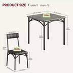 Juego de comedor cuadrado rústico moderno, mesa de 74.17 cm L x 76.45 cm A x 75.95 cm H, sillas de 85.60 cm x 46.74 cm x 43.18 cm, 2 personas, metal y MDF, fácil montaje, ahorro de espacio