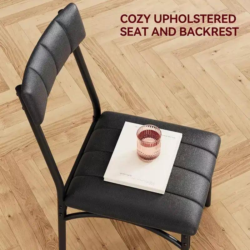 Juego de comedor cuadrado rústico moderno, mesa de 74.17 cm L x 76.45 cm A x 75.95 cm H, sillas de 85.60 cm x 46.74 cm x 43.18 cm, 2 personas, metal y MDF, fácil montaje, ahorro de espacio