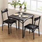 Juego de comedor cuadrado rústico moderno, mesa de 74.17 cm L x 76.45 cm A x 75.95 cm H, sillas de 85.60 cm x 46.74 cm x 43.18 cm, 2 personas, metal y MDF, fácil montaje, ahorro de espacio