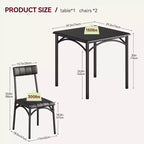 Juego de comedor cuadrado rústico moderno, mesa de 74.17 cm L x 76.45 cm A x 75.95 cm H, sillas de 85.60 cm x 46.74 cm x 43.18 cm, 2 personas, metal y MDF, fácil montaje, ahorro de espacio