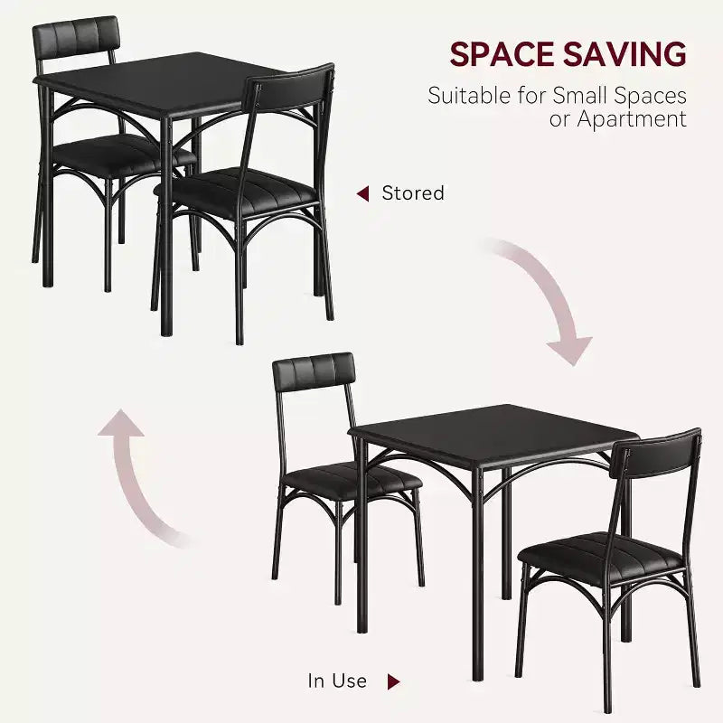 Juego de comedor cuadrado rústico moderno, mesa de 74.17 cm L x 76.45 cm A x 75.95 cm H, sillas de 85.60 cm x 46.74 cm x 43.18 cm, 2 personas, metal y MDF, fácil montaje, ahorro de espacio