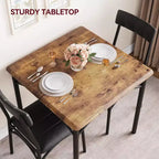 Juego de comedor cuadrado rústico moderno, mesa de 74.17 cm L x 76.45 cm A x 75.95 cm H, sillas de 85.60 cm x 46.74 cm x 43.18 cm, 2 personas, metal y MDF, fácil montaje, ahorro de espacio