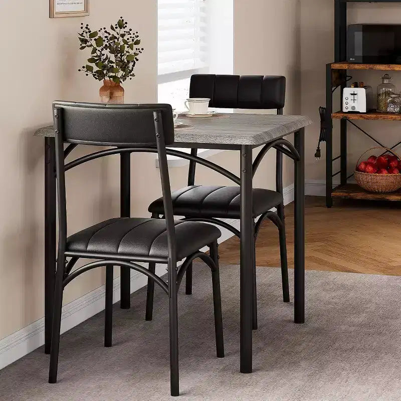 Juego de comedor cuadrado rústico moderno, mesa de 74.17 cm L x 76.45 cm A x 75.95 cm H, sillas de 85.60 cm x 46.74 cm x 43.18 cm, 2 personas, metal y MDF, fácil montaje, ahorro de espacio