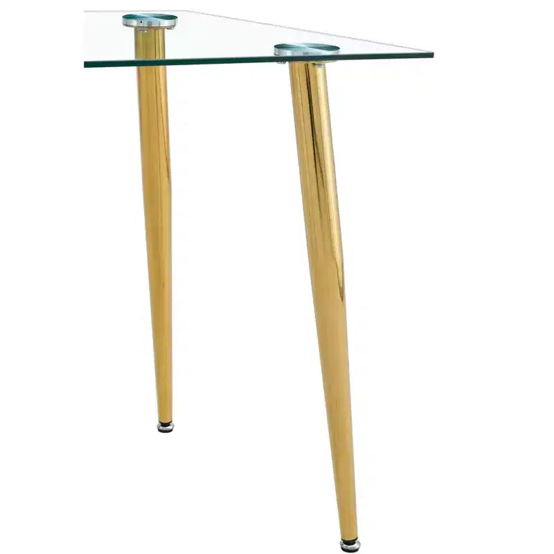 Mesa de comedor Okak para espacios pequeños, mesa de comedor rectangular contemporánea de vidrio templado con patas de metal para 4 personas