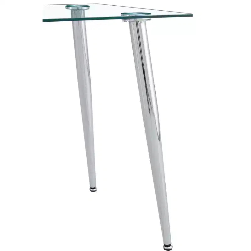 Mesa de comedor Okak para espacios pequeños, mesa de comedor rectangular contemporánea de vidrio templado con patas de metal para 4 personas