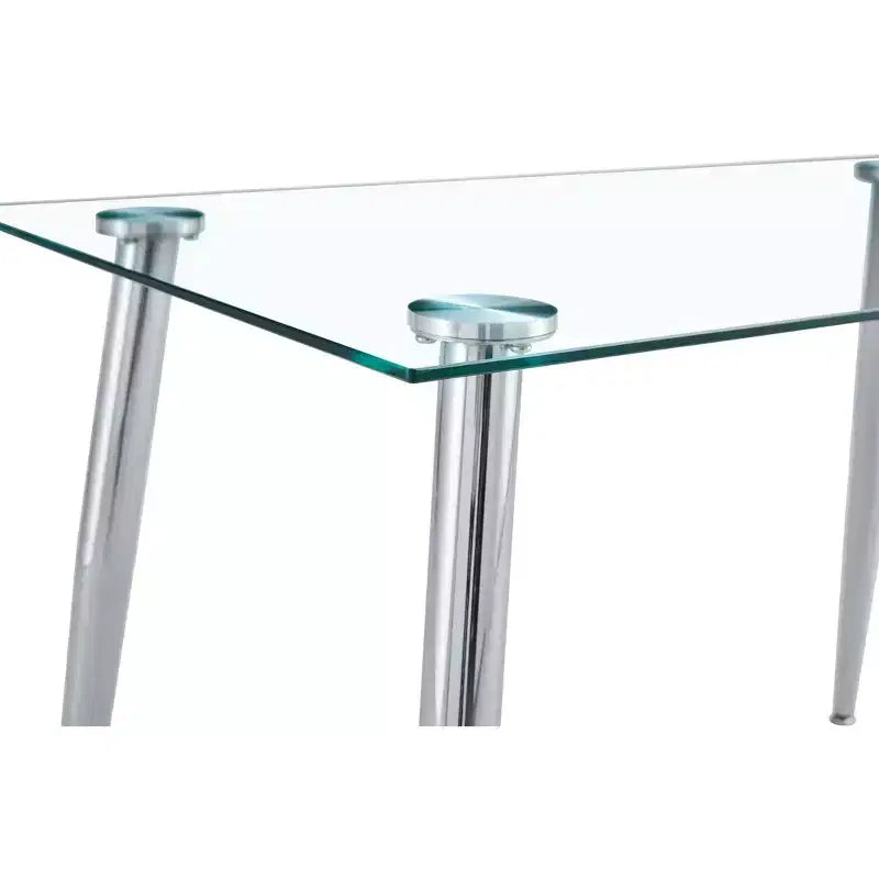 Mesa de comedor Okak para espacios pequeños, mesa de comedor rectangular contemporánea de vidrio templado con patas de metal para 4 personas
