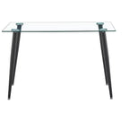 Mesa de comedor Okak para espacios pequeños, mesa de comedor rectangular contemporánea de vidrio templado con patas de metal para 4 personas