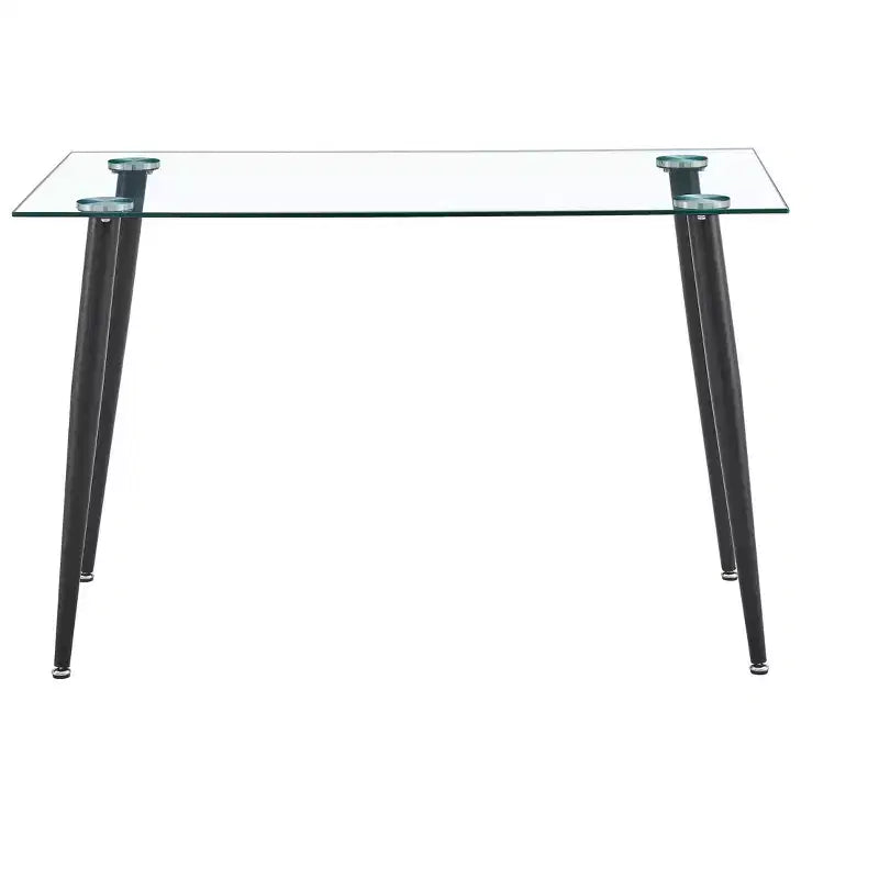 Mesa de comedor Okak para espacios pequeños, mesa de comedor rectangular contemporánea de vidrio templado con patas de metal para 4 personas