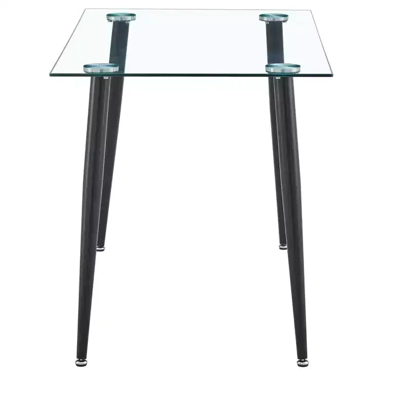 Mesa de comedor Okak para espacios pequeños, mesa de comedor rectangular contemporánea de vidrio templado con patas de metal para 4 personas