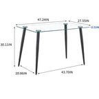 Mesa de comedor Okak para espacios pequeños, mesa de comedor rectangular contemporánea de vidrio templado con patas de metal para 4 personas