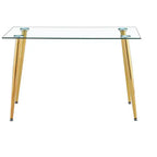 Mesa de comedor Okak para espacios pequeños, mesa de comedor rectangular contemporánea de vidrio templado con patas de metal para 4 personas