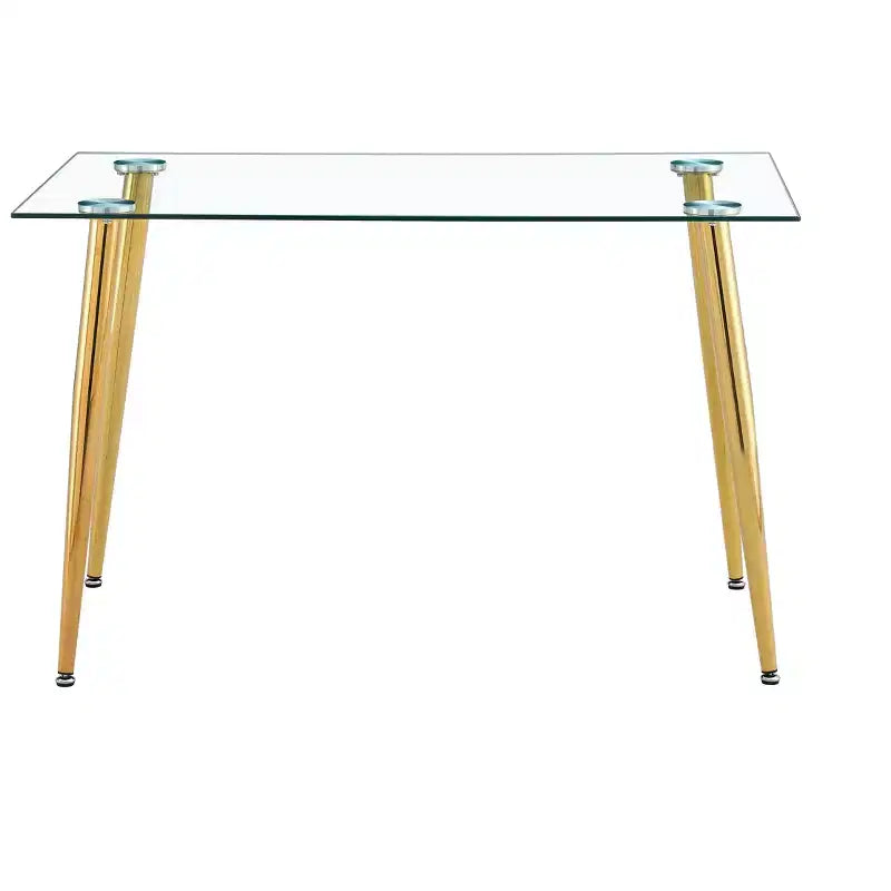 Mesa de comedor Okak para espacios pequeños, mesa de comedor rectangular contemporánea de vidrio templado con patas de metal para 4 personas