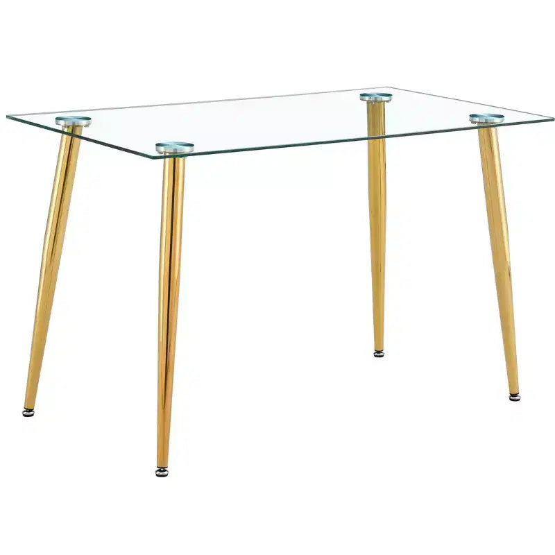 Mesa de comedor Okak para espacios pequeños, mesa de comedor rectangular contemporánea de vidrio templado con patas de metal para 4 personas