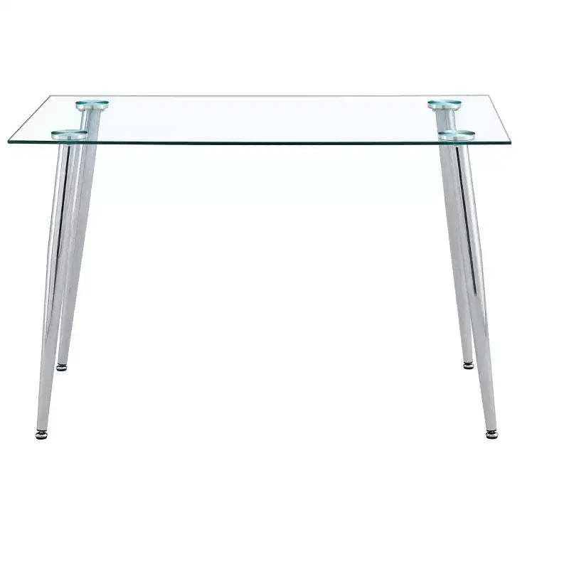 Mesa de comedor Okak para espacios pequeños, mesa de comedor rectangular contemporánea de vidrio templado con patas de metal para 4 personas