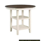 Mesa de Comedor Redonda Okak Estilo Transicional para Espacios Pequeños, Mesa de Altura de Mostrador con 2 Estantes de Exhibición para Sala de Estar, Oficina, Cocina