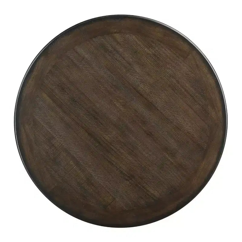 Mesa de Comedor Redonda Okak Estilo Transicional para Espacios Pequeños, Mesa de Altura de Mostrador con 2 Estantes de Exhibición para Sala de Estar, Oficina, Cocina