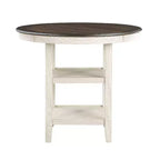 Mesa de Comedor Redonda Okak Estilo Transicional para Espacios Pequeños, Mesa de Altura de Mostrador con 2 Estantes de Exhibición para Sala de Estar, Oficina, Cocina