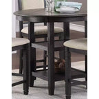 Mesa de Comedor Redonda Okak Estilo Transicional para Espacios Pequeños, Mesa de Altura de Mostrador con 2 Estantes de Exhibición para Sala de Estar, Oficina, Cocina