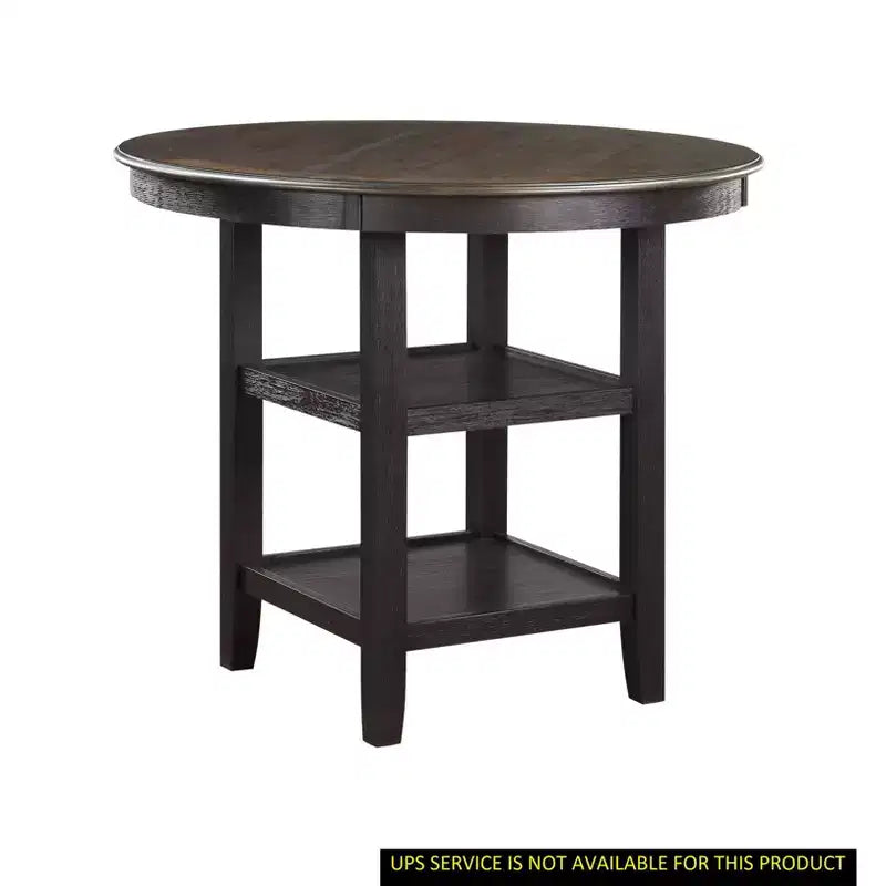 Mesa de Comedor Redonda Okak Estilo Transicional para Espacios Pequeños, Mesa de Altura de Mostrador con 2 Estantes de Exhibición para Sala de Estar, Oficina, Cocina