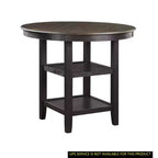 Mesa de Comedor Redonda Okak Estilo Transicional para Espacios Pequeños, Mesa de Altura de Mostrador con 2 Estantes de Exhibición para Sala de Estar, Oficina, Cocina