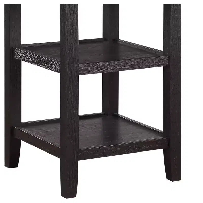 Mesa de Comedor Redonda Okak Estilo Transicional para Espacios Pequeños, Mesa de Altura de Mostrador con 2 Estantes de Exhibición para Sala de Estar, Oficina, Cocina