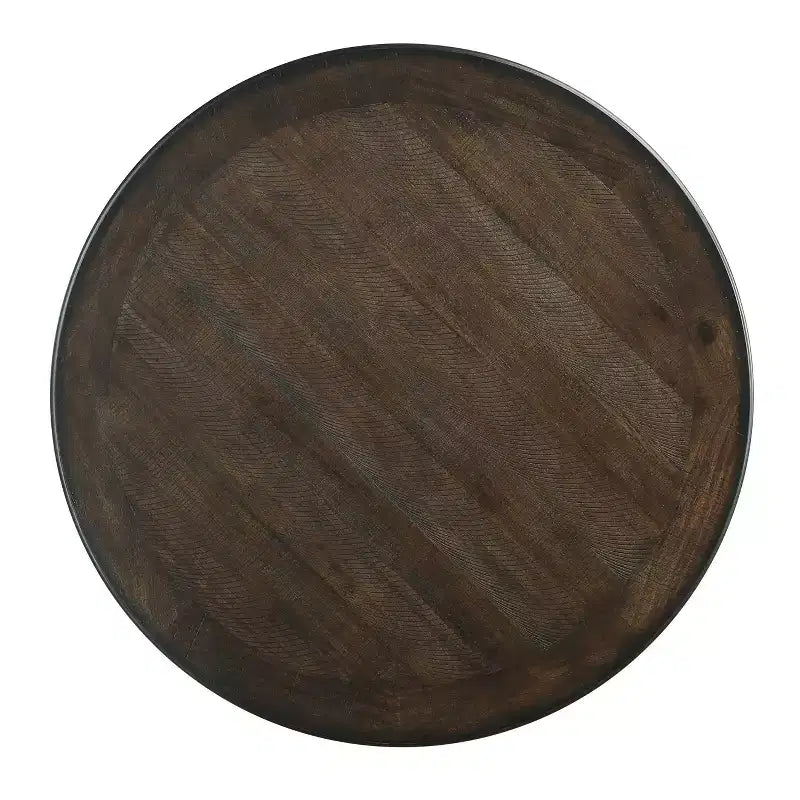 Mesa de Comedor Redonda Okak Estilo Transicional para Espacios Pequeños, Mesa de Altura de Mostrador con 2 Estantes de Exhibición para Sala de Estar, Oficina, Cocina