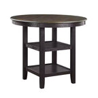 Mesa de Comedor Redonda Okak Estilo Transicional para Espacios Pequeños, Mesa de Altura de Mostrador con 2 Estantes de Exhibición para Sala de Estar, Oficina, Cocina