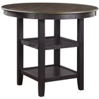 Mesa de Comedor Redonda Okak Estilo Transicional para Espacios Pequeños, Mesa de Altura de Mostrador con 2 Estantes de Exhibición para Sala de Estar, Oficina, Cocina