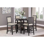 Mesa de Comedor Redonda Okak Estilo Transicional para Espacios Pequeños, Mesa de Altura de Mostrador con 2 Estantes de Exhibición para Sala de Estar, Oficina, Cocina