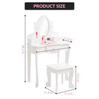 Set de tocador para niñas con espejo, mesa de maquillaje y taburete, escritorio de tocador y silla con juego de maquillaje de madera para niñas de 4 a 9 años