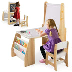 Juego de Mesa y Sillas de Arte para Niños Costway con Caballete y Pizarra y Pizarra de Papel en Rollo