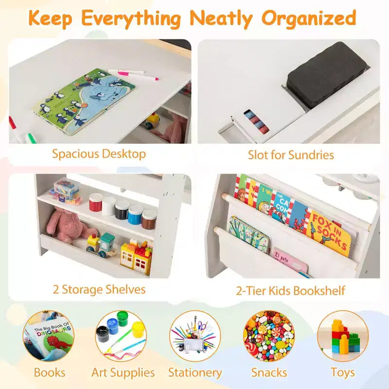 Juego de Mesa y Sillas de Arte para Niños Costway con Caballete y Pizarra y Pizarra de Papel en Rollo